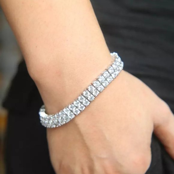 Diamond CZ Double Row 10mm Tennis Bracelet I Gold + Silver Tennis Bracelet 127 - Picture 5 of 12